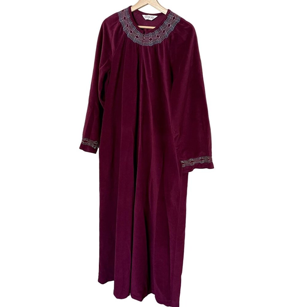 Womens Maxi Embroidered Robe Vanity Fair Vintage House Coat Embroidered Size M